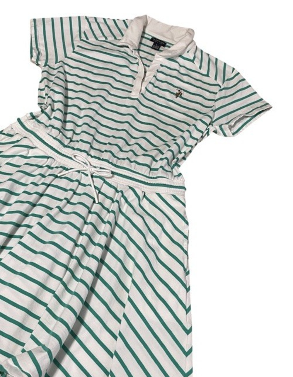 U.S. POLO ASSN. White Green Striped Dress Drawstring Waist Pockets Women's M